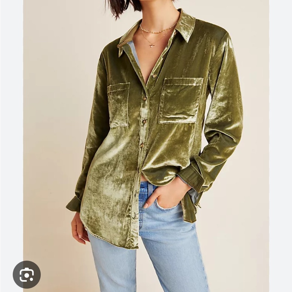 Maeve Green Velvet Button-up Shirt